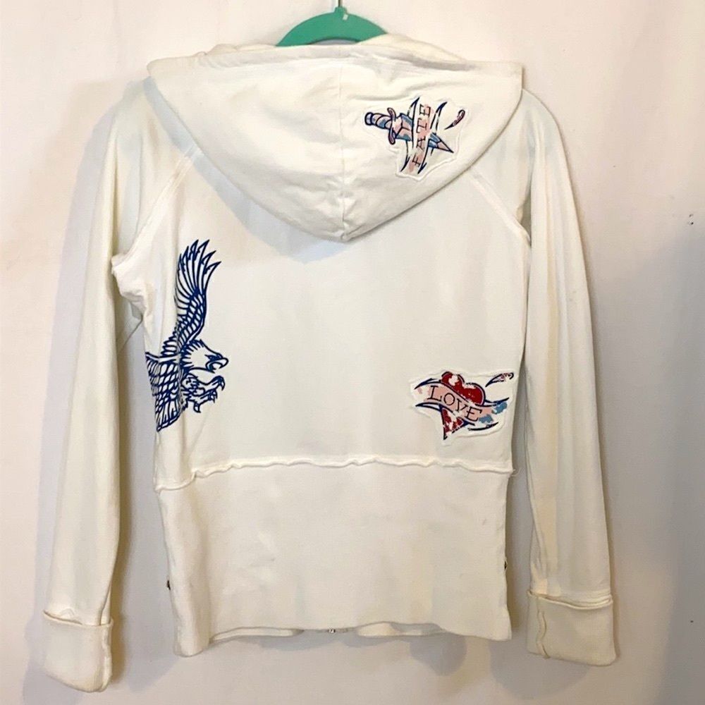 Vintage Y2K Hoodie Sweatshirt Bejeweled Susan Fixel Tattoo Art S/M Ed Hardy vibe - Picture 2 of 12